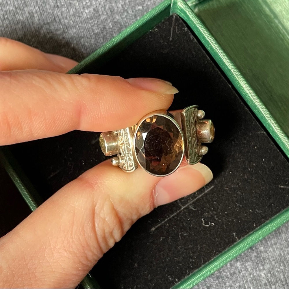 Amber & Silver Statement Ring - image 5